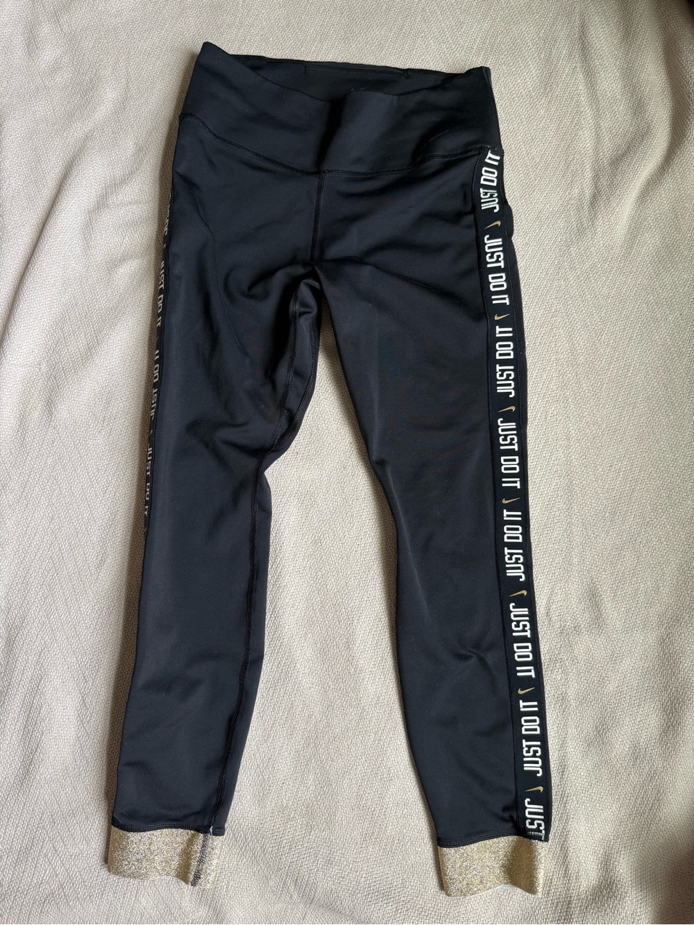 Nike Kids' Black 'Just Do It' Leggings with Gold Cuff